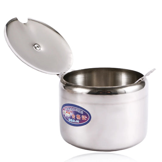 Mini Stainless Steel Kitchen Storage Pot with Lid & Spoon