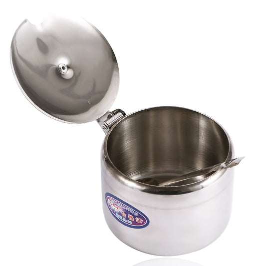 Mini Stainless Steel Kitchen Storage Pot with Lid & Spoon