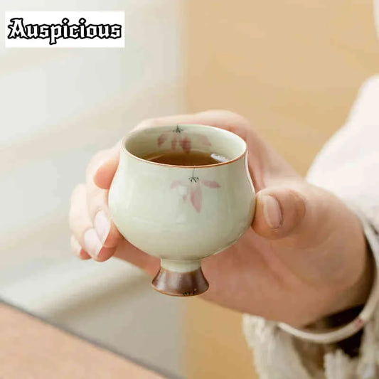 Retro Pink Orchid Ceramic Teacups – 2pc Set