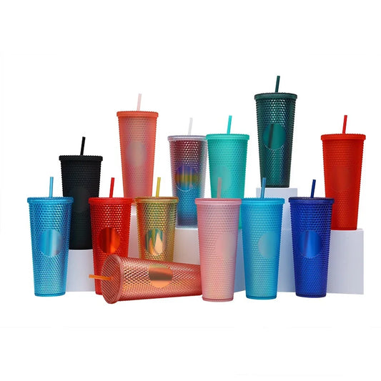 1PC Double Layered Plastic Straw Cup