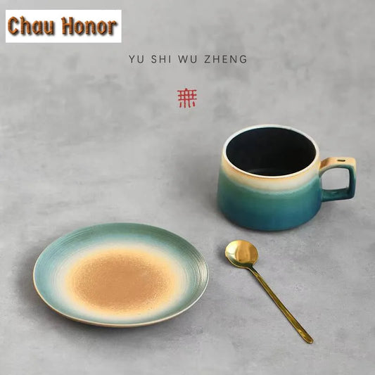 260ml Boutique Forest Color Ceramic Coffee Mug with Plate