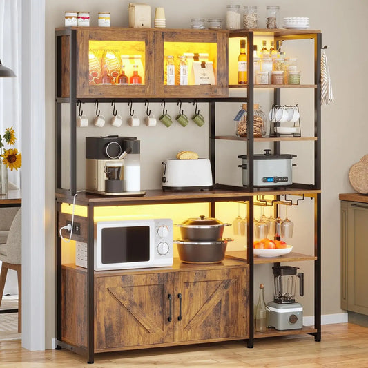 Bakers Rack with Power Outlet & LED Light