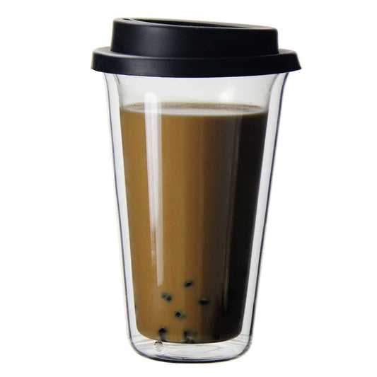 Reusable 350ml Glass Coffee Cup with Silicone Lids
