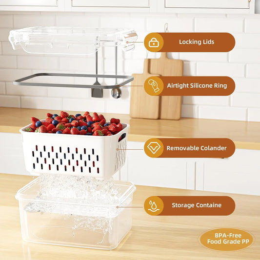 Fruit Storage Containers for Fridge with Removable Colander 2