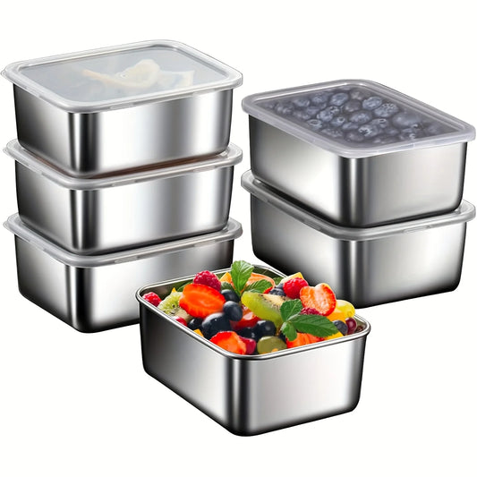 6pcs Storage Containers, Stainless Steel Fresh-Keeping Box