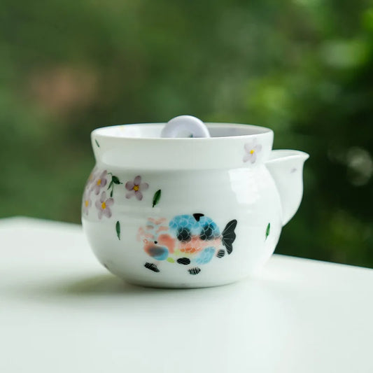 190ml Hand-painted Orchid Longevity Fish Teapot 3