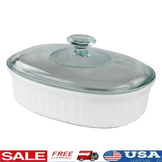 French White Ceramic Casserole Dish Set 2