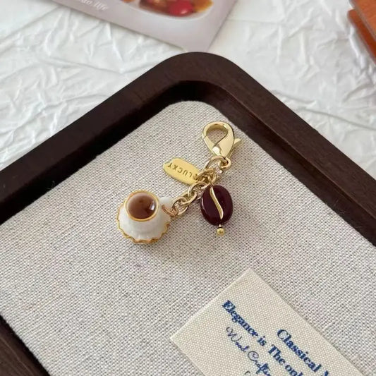 Creative Croissant and Coffee Keychain
