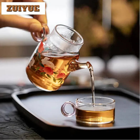 120ml High Borosilicate Glass Rabbit Longevity Peach Ring Teapot