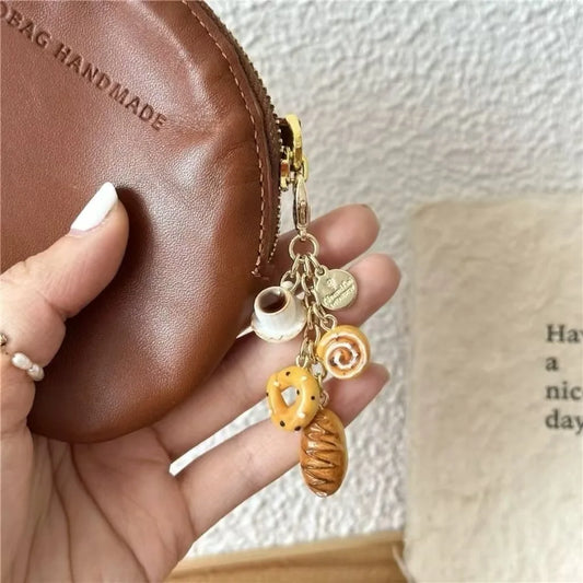 Creative Croissant and Coffee Keychain
