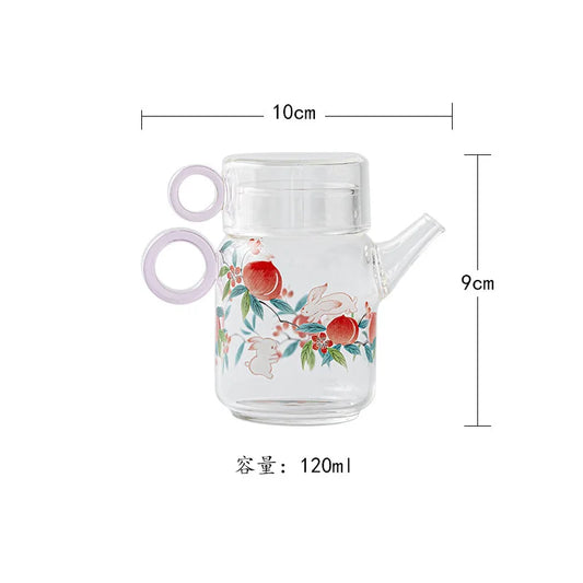 120ml High Borosilicate Glass Rabbit Longevity Peach Ring Teapot