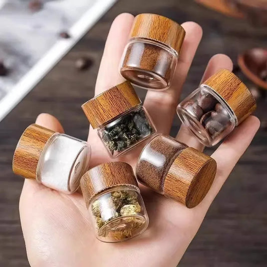 1PC Mini Glass Storage Bottle with Wood Lid