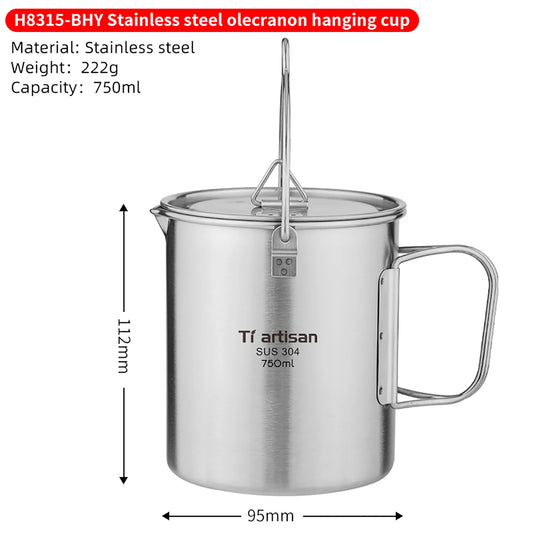 Tiartisan 750ml Stainless Steel Hanging Pot