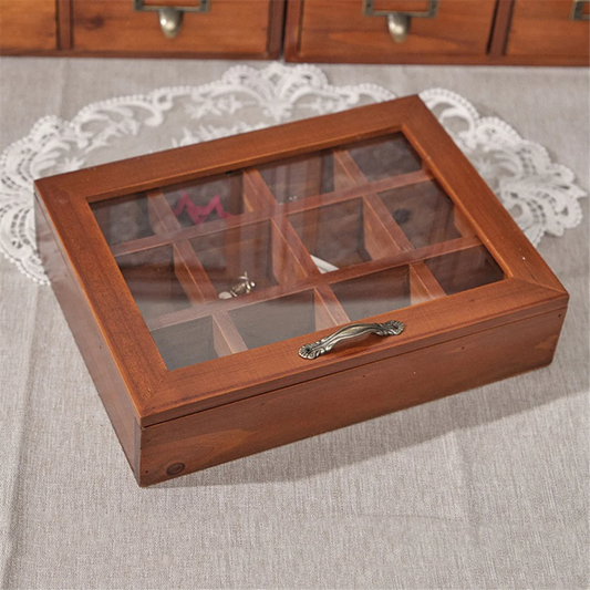 12-Grid Wooden Tea Bag Holder with Clear Lid