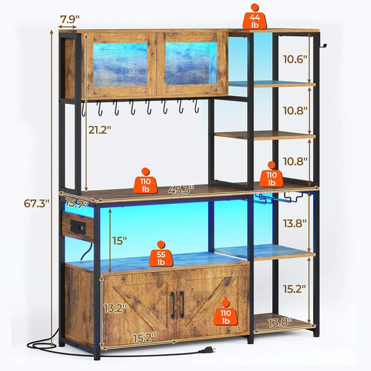 Bakers Rack with Power Outlet & LED Light