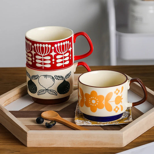 300ml Japanese Flower Ceramic Mug Set